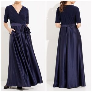 NEW Alex Evenings Wrap Front Satin Style A-Line Dress with Pockets 81351533
